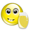 Five yellow circular emoji faces with varying expressions hold a beer mug, each showing distinct eye and mouth configurations against a gray background.