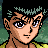 Pixelated anime-style character with brown hair and green headband, wearing yellow garment, against green background with 'Anime IM' and 'COM' text on black right side.