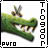 Green crocodile head with open mouth showing teeth, small brown eyes, and two antennae-like protrusions on top, displayed in a of