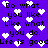 Purple background with repeated black text and white pixelated hearts scattered throughout.