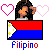 Pixel art buddy icon featuring a woman with long black hair behind the Philippine flag, surrounded by pink hearts in two animated frames showing heart position changes.