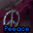 A pixelated peace symbol with a blue text label reading 'Peeace' below it on a dark background.