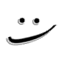 Six black-and-white smiley face icons arranged in two on a gray background, with the top showing open eyes and the bottom showing closed eyes