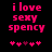 Pixelated pink text on black background reads "i love sexy spency" with five heart symbols below, two versions show different heart arrangements.