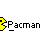 Yellow Pac-Man character with open mouth and single eye, positioned next to partial text on gray background.