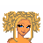 Pixel art contact sheet showing four frames of an animated icon with a cartoon woman and text about being called 'dumb blonde' for having money.