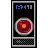 Pixelated vertical icon with dark background, blue and gray symbols at top, red circular graphic in center, and checkered pattern below.