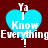 Four identical blue hearts with white text 'Ya I Know Everything!' on a dark red background, arranged in two of two
