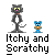 Gray cat and blue mouse cartoon characters in pixel art style with text "Itchy and Scratchy" below each frame, showing sequential animation of mouse actions.