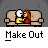 Pixel art animation of two cartoon characters kissing on a beige couch with text "Make Out" below each frame.
