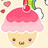 Pixelated cupcake with pink frosting and rainbow swirl, smiling face, pink hearts, and 'Happy Birthday to me' text.