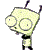 25 pixelated green cartoon characters with large white eyes, black limbs, and antennae in various poses against a gray background