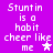 Purple background with white pixelated text reading "Stuntin is a habit cheer like me" and a white star that changes to a light purple star.