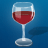 Pixelated image of a wine glass filled with red liquid against a solid blue background.