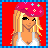 Pixel art contact sheet showing a cartoon character's full body with text panels, featuring red background and blue border.