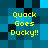 Yellow pixelated text "Quack Goes Ducky!!" on a blue and black checkered background with no visible animation changes.