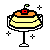 Pixel art animation of a dessert icon with two frames showing different star colors around it.