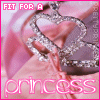 Pink-themed animated icon with 'FIT FOR A princess' text, featuring a sparkling heart-shaped crown on a pink fabric background.