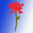 Static pixelated image of a red rose with green stem and leaf against blue-to-white gradient background.