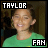 A pixelated image of a person in a green shirt with text overlays showing 'TAYLOR' and 'FAN' in white and green block letters.