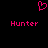 Pixelated pink heart symbol above two identical 'Hunter' text labels on black background.