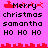 Pixelated text on pink background with red decorative elements, showing 'Merry christmas samantha HO HO HO' in black block letters.