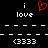 A static pixel art composition with white text and symbols on a black background, featuring two identical mirrored sections separated by a red heart symbol.