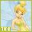 Animated contact sheet of Tinker Bell character in green dress with yellow hair bun, displayed across six frames showing subtle pose variations against light blue background.