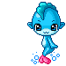 Blue cartoon character with pink shoes and bubble effects in multiple poses including standing, winking, blowing bubbles, holding hearts, and emitting heart shapes.