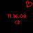 Red pixelated heart symbol above two identical red digital timestamps with a small red <3 symbol beneath each.