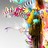 Pixelated static image of a figure with colorful floral patterns on clothing against a light background.