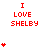 Red text "I LOVE SHELBY" on white background with animated red heart symbols appearing in different positions across frames.