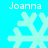 Four identical light blue snowflakes on a bright cyan background with 'Joanna' text above and below each snowflake.