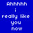 Blue background with white pixelated text "Ahhhhh i really like you now" and red rectangular highlights shifting across different lines of text.