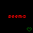 Red text 'seema' appears above green heart icons on a black background with gray corner overlay.