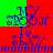 Blue pixelated text 'MY STOOR I SEY' on red background with green top-left and bottom-right sections, blue horizontal line below.