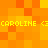 Pixelated orange and yellow background with repeated text 'CAROLINE' in bright yellow, each instance preceded by a left-pointing arrow symbol