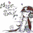 Pixelated anime-style character with long brown hair and white dress, blue background with hearts, text overlays