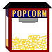 Four identical pixel-art popcorn machines with red frames, blue 'POPCORN' text, and yellow-white kernels in a gray interior.