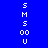 Blue background with white pixelated text 'S M S 00 U' arranged vertically in two , orange horizontal bars covering parts of the text