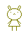 Pixelated green cartoon character with bunny ears and a dress, shown in multiple poses across five on gray background