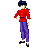 Pixel art animation of a character transforming from human to water form