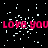 Animated text repeats 'LOVE YOU' in bright pink on black background with white pixelated confetti.