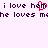 Pixelated text on light purple background with red heart replacing 'e' in 'hem', repeating phrases about mutual love.