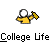 Pixel art icons depict a character with white face and yellow hair holding a hammer, three characters in blue/yellow/red outfits, green computer monitors, and sleeping figures under purple blankets.