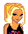 Pixel art of a blonde woman with blue eyes wearing a black top, paired with pink lips and a red lips variant, all labeled 'Cute' in purple text.