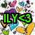 Pixelated icon with four distinct sections: top-left has green text 'ILY<3' over colorful hearts, top-right shows purple 'DIANA &' on black, bottom-left displays cyan 'ROBERT!' on gray, bottom-right is empty gray.