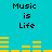 Pixelated cyan background with black text "Music is Life" and yellow audio equalizer bars in two , showing animation changes between frames