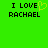Green background with black pixelated text 'I LOVE RACHAEL' and a yellow heart symbol replacing the 'O' in LOVE on one side.