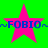 Four identical pink stars on a bright green background with blue text reading ~FOBIO~ across each star.